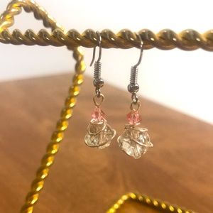 Crystal & Pink Bead Silver Wrapped Earrings Handmade
